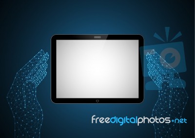 Technology Future Polygon Holding Hand Tablet Stock Image