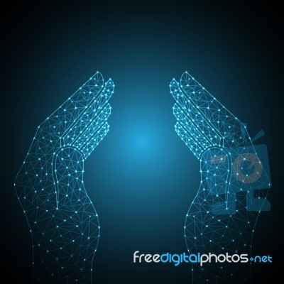 Technology Future Polygon Holding Hand Together Stock Image