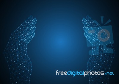 Technology Future Polygon Holding Hand Together Stock Image