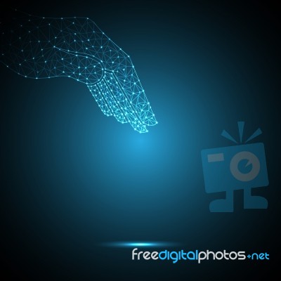 Technology Future Polygon Holding Hand Touch Point Stock Image