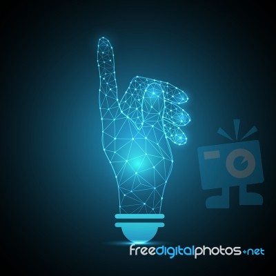 Technology Future Polygon Point Hand Light Bulb Stock Image