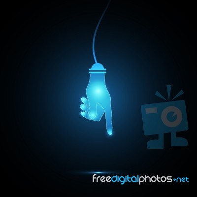 Technology Future Touch Point Hand Light Bulb Hang Wire Stock Image