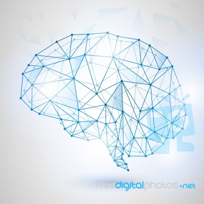 Technology Low Poly Design Of Human Brain With Binary Digits Stock Image