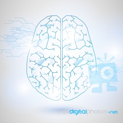 Technology Low Poly Design Of Human Brain With Binary Digits Stock Image