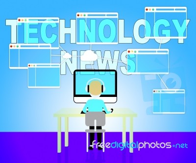 Technology News Shows Newspaper Headlines And Technologies Stock Image