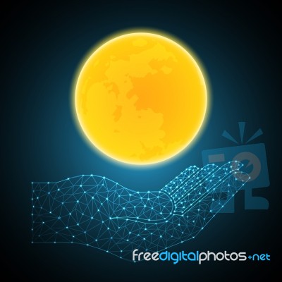 Technology Polygon Geometric Hand Holding Moon Stock Image