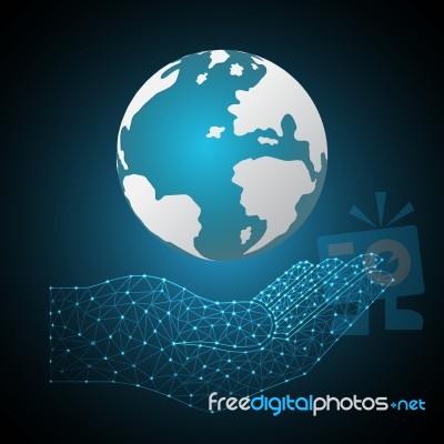 Technology Polygon Geometric Hand Holding World Globe Stock Image