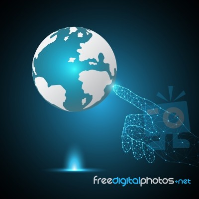 Technology Polygon Geometric Hand Point World Globe Stock Image