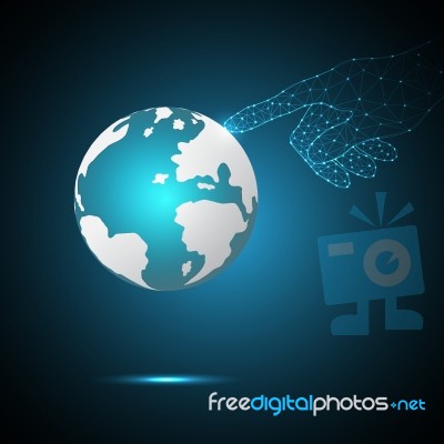 Technology Polygon Geometric Hand Point World Globe Stock Image