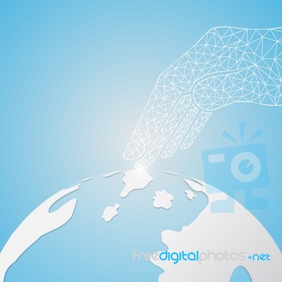 Technology Polygon Holding Hand Touch Point Word Stock Image