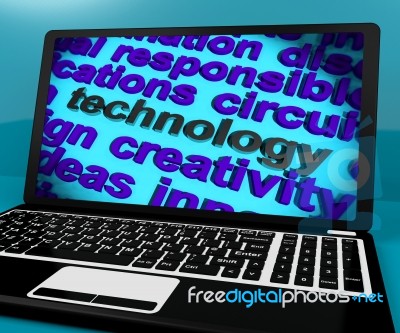 Technology Word On Laptop Meaning Software And Hi Tech Stock Image