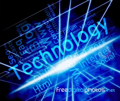 Technology Word Shows Data Wordcloud And Digital Stock Image