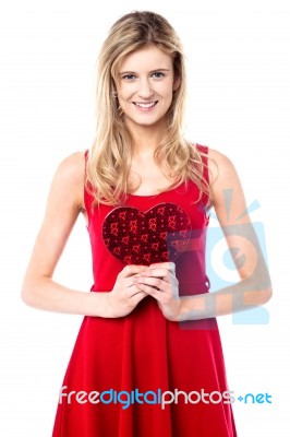 Teen Girl Holding Valentine Gift Stock Photo