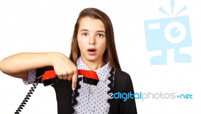 Teen Girl Speaks By Phone Stock Photo