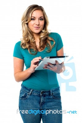 Teen Girl Using Tablet Pc Stock Photo