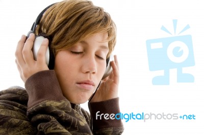 Teen Listening Music Stock Photo