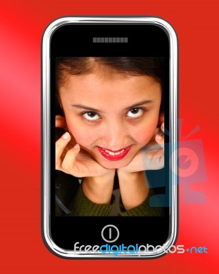 Teenage Asian Girl On Smartphone Stock Image