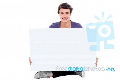 Teenage Boy Holding Blank Board Stock Photo