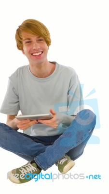 Teenage Boy Using Ipad Stock Photo