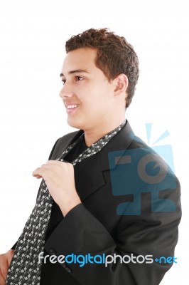 Teenage Business Man Fixing Tie Stock Photo