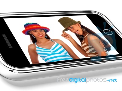 Teenage Friends On Mobile Screen Stock Image