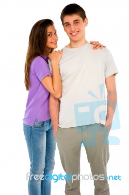 Teenage Girl Embracing Teenage Boy Stock Photo