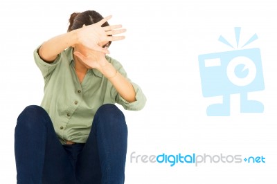 Teenage Girl Hand Block Violence Stock Photo