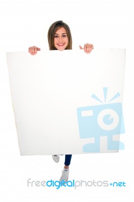 Teenage Girl Holding Blank Board Stock Photo