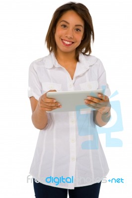 Teenage Girl holding Tablet Pc Stock Photo