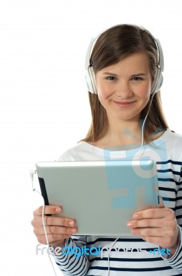 Teenage Girl Listening Music Stock Photo