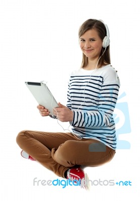 Teenage Girl Listening Music Stock Photo