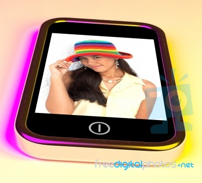 Teenage Girl On Mobile Screen Stock Image