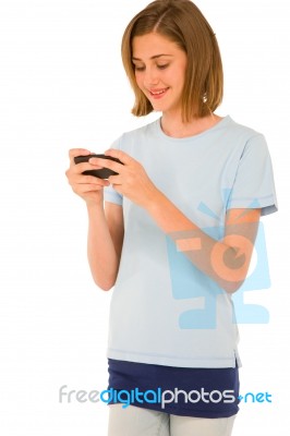 Teenage Girl Reading Sms Stock Photo