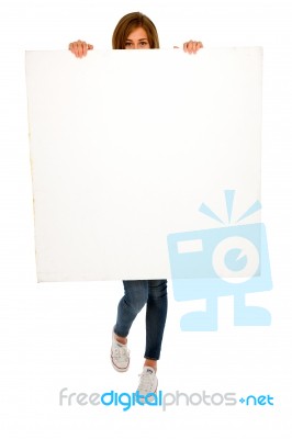 Teenage Girl Showing Blank Board Stock Photo