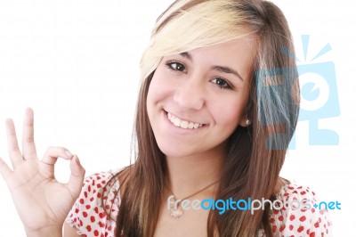 Teenage Girl Showing Ok Sign Stock Photo