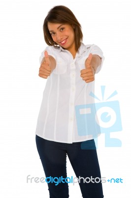 Teenage Girl Showing Thumbs Up Stock Photo