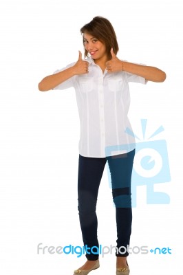 Teenage Girl Showing Thumbs Up Stock Photo