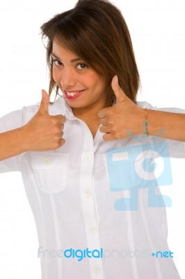 Teenage Girl Showing Thumbs Up Stock Photo