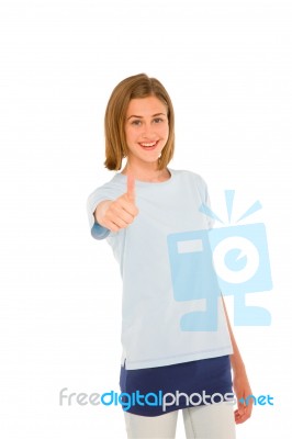 Teenage Girl Showing Thumbs Up Stock Photo