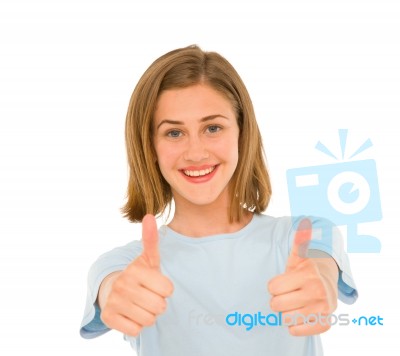 Teenage Girl Showing Thumbs Up Stock Photo