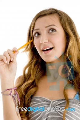 Teenage Girl Thinking Something Stock Photo