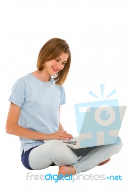 Teenage Girl Using Laptop Stock Photo