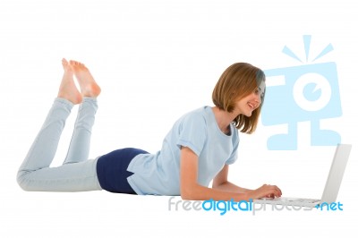 Teenage Girl Using Laptop Stock Photo