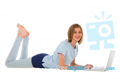 Teenage Girl Using Laptop Stock Photo