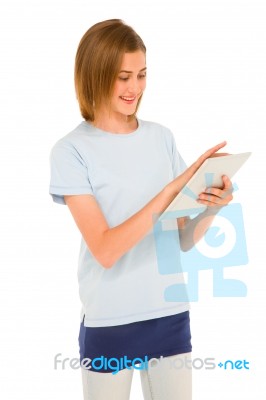 Teenage Girl Using Tablet Stock Photo