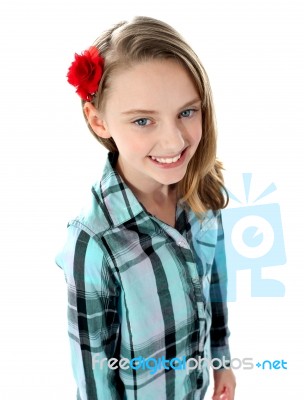 teenage Girl wearing rose On Head Stock Photo