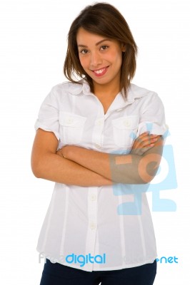 Teenage Girl With Arms Crossed Stock Photo