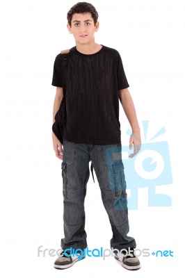 Teenage School Boy Standing Stock Photo