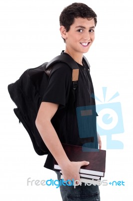 Teenage Student With Books Stock Photo