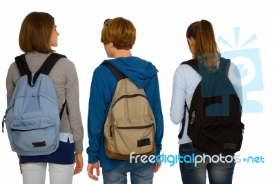 Teenage Students With Backpack Stock Photo